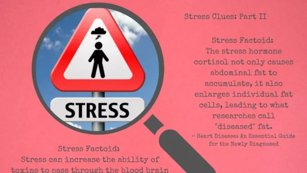 Chronic stress warning graphic with facts on cortisol, brain inflammation, and fat storage.